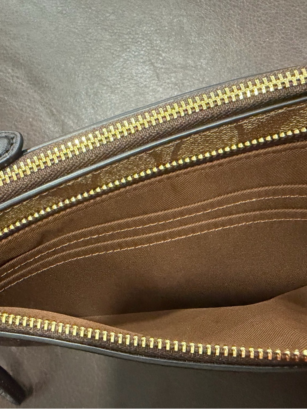 Coach Brown/Tan Signature Double Zip Wristlet with Gold Hardware - Picture 7 of 8